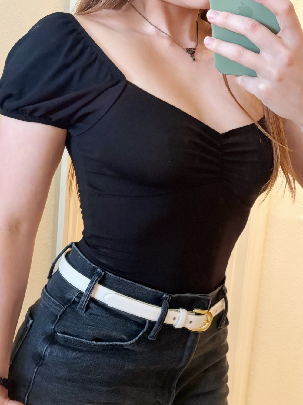 Reformation Sweetheart Neckline Puff Sleeve Black Top